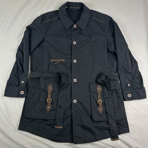 Kenzo Homme Mens Utility Coat XXL 2XL Belted Army black buckle pockets - Picture 1 of 14